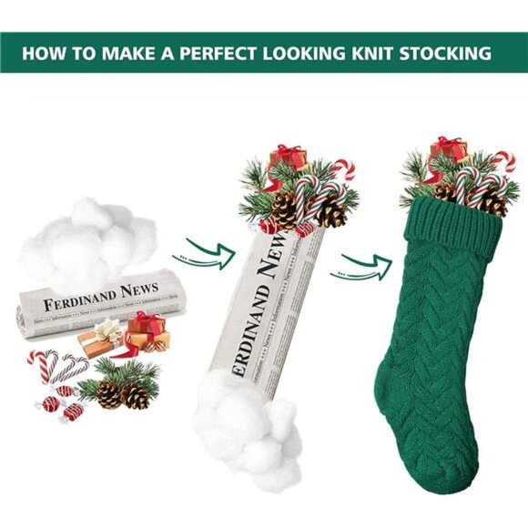 Knit Christmas Stockings with Name Tags, 3 Pack 18" Large Cable Xmas Stockings - Picture 6 of 7